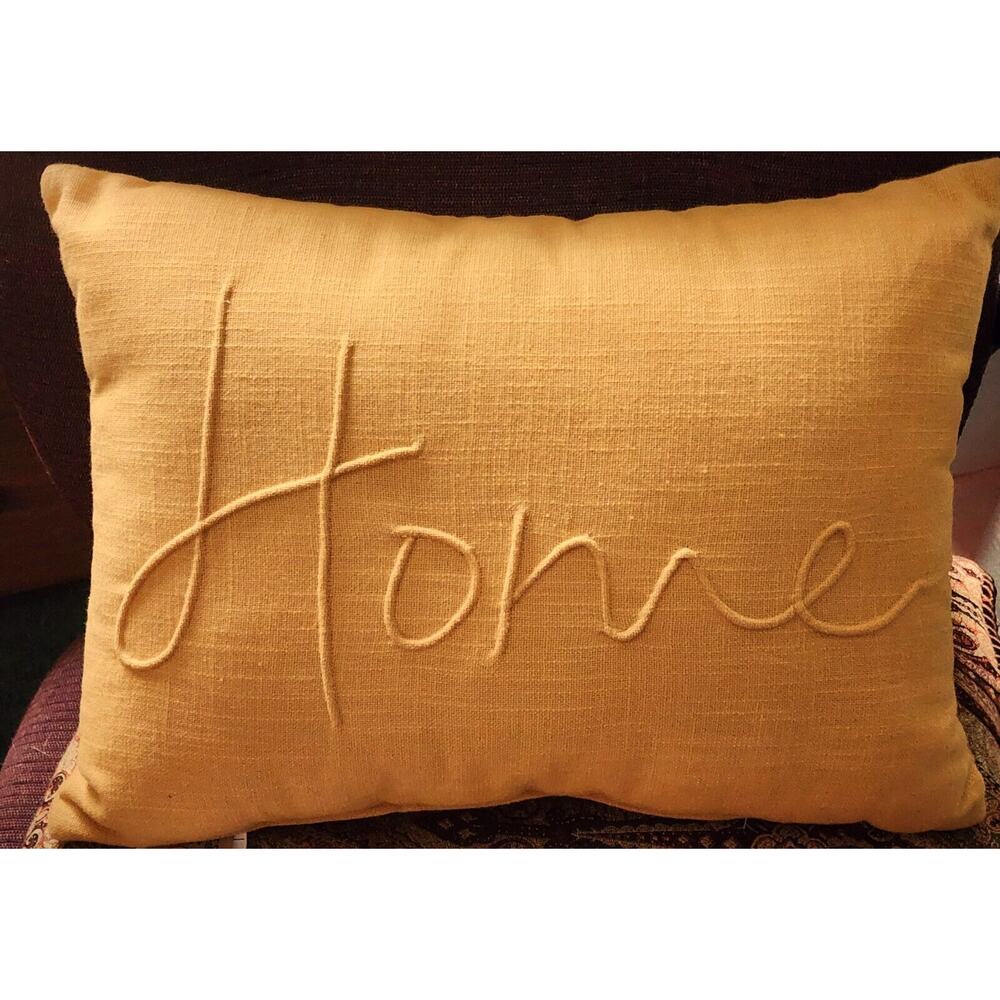 Pillow/Throw-Devi Designs-Gold-"HOME" Embossed-17x12 in-No Zipper-Throw Pillow